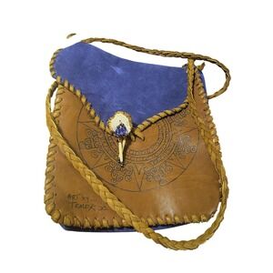 Handmade Leather Crossbody Bag Temok Art Boho Aztec Sun Design Purse Unused New‎